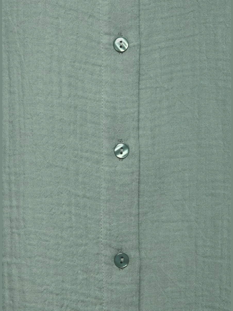 Chemisier long en pur coton avec col classique et manches 3/4