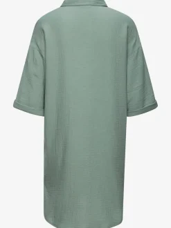 Chemisier long en pur coton avec col classique et manches 3/4