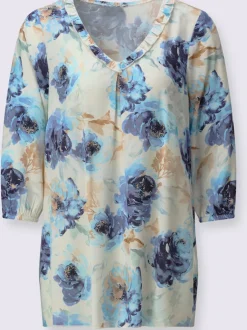 Chemisier long à motif floral avec manches trois quarts