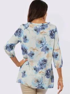 Chemisier long à motif floral avec manches trois quarts