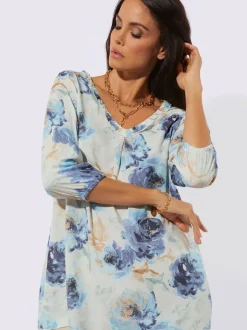 Chemisier long à motif floral avec manches trois quarts