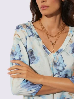 Chemisier long à motif floral avec manches trois quarts
