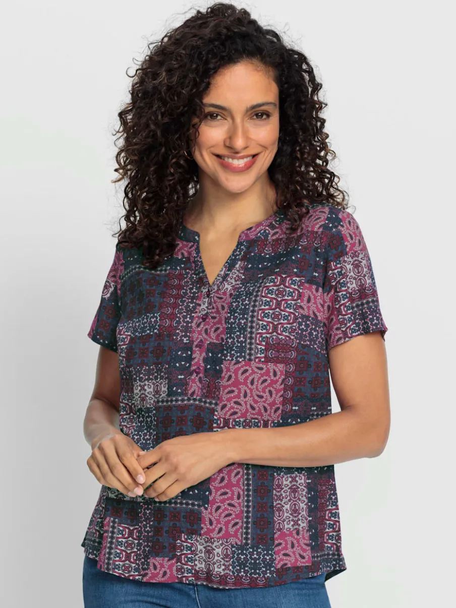 Chemisier à manches courtes avec col rond et motif patchwork