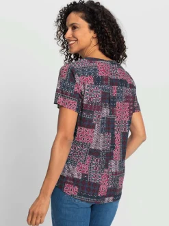 Chemisier à manches courtes avec col rond et motif patchwork