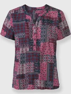 Chemisier à manches courtes avec col rond et motif patchwork