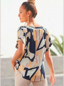 Chemisier à manches courtes avec motif graphique en viscose