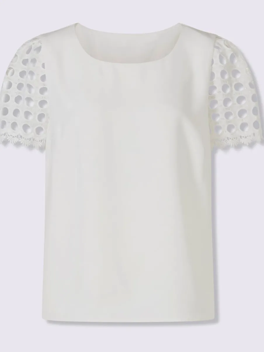 Chemisier manches courtes en broderie ajourée transparente