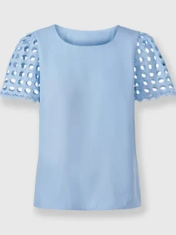 Chemisier manches courtes en broderie ajourée transparente