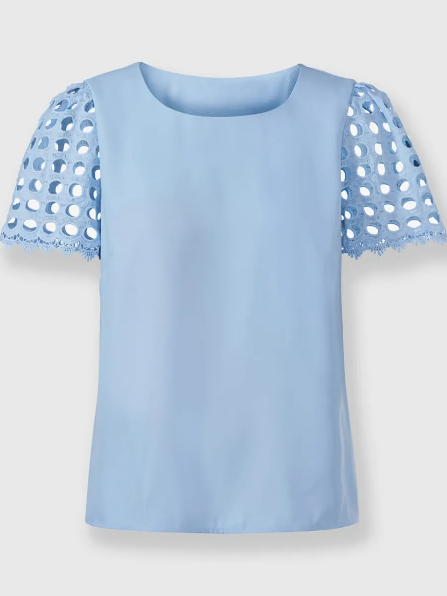 Chemisier manches courtes en broderie ajourée transparente