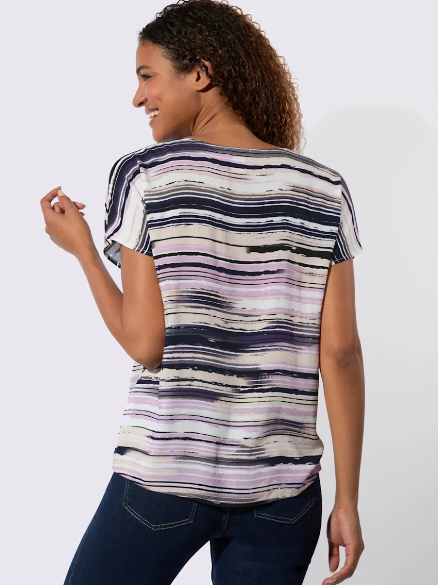 Chemisier à manches courtes en viscose à rayures multicolores