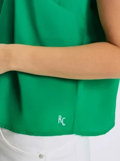 Chemisier à manches courtes en polyester recyclé avec col rond et mancherons décontractés