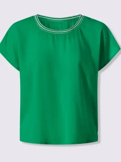 Chemisier à manches courtes en polyester recyclé avec col rond et mancherons décontractés