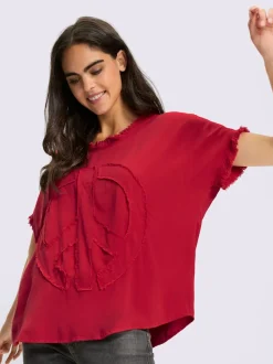 Chemisier à manches courtes en viscose avec franges et encolure ronde