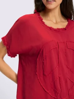 Chemisier à manches courtes en viscose avec franges et encolure ronde
