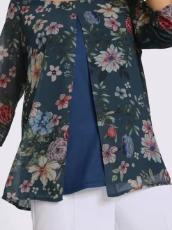 Chemisier à manches 3/4 en Georgette floral avec débardeur intégré