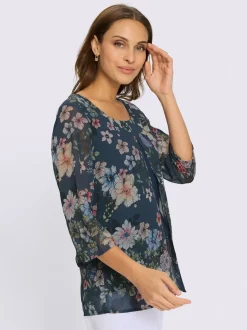 Chemisier à manches 3/4 en Georgette floral avec débardeur intégré