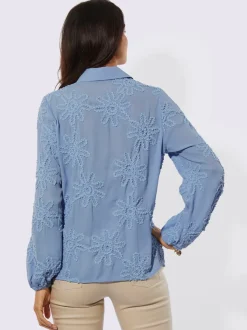 Chemisier à manches longues col chemise application florale tendance