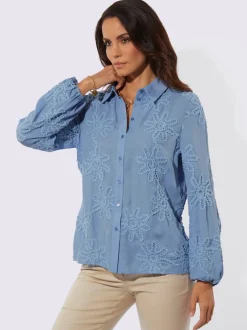 Chemisier à manches longues col chemise application florale tendance