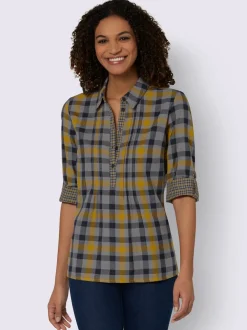 Chemisier à manches longues en coton avec motif à carreaux et col chemise