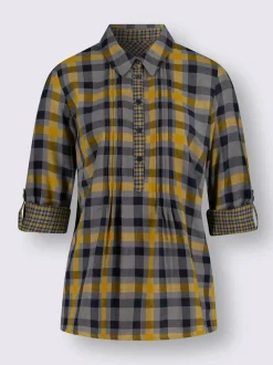 Chemisier à manches longues en coton avec motif à carreaux et col chemise