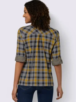 Chemisier à manches longues en coton avec motif à carreaux et col chemise