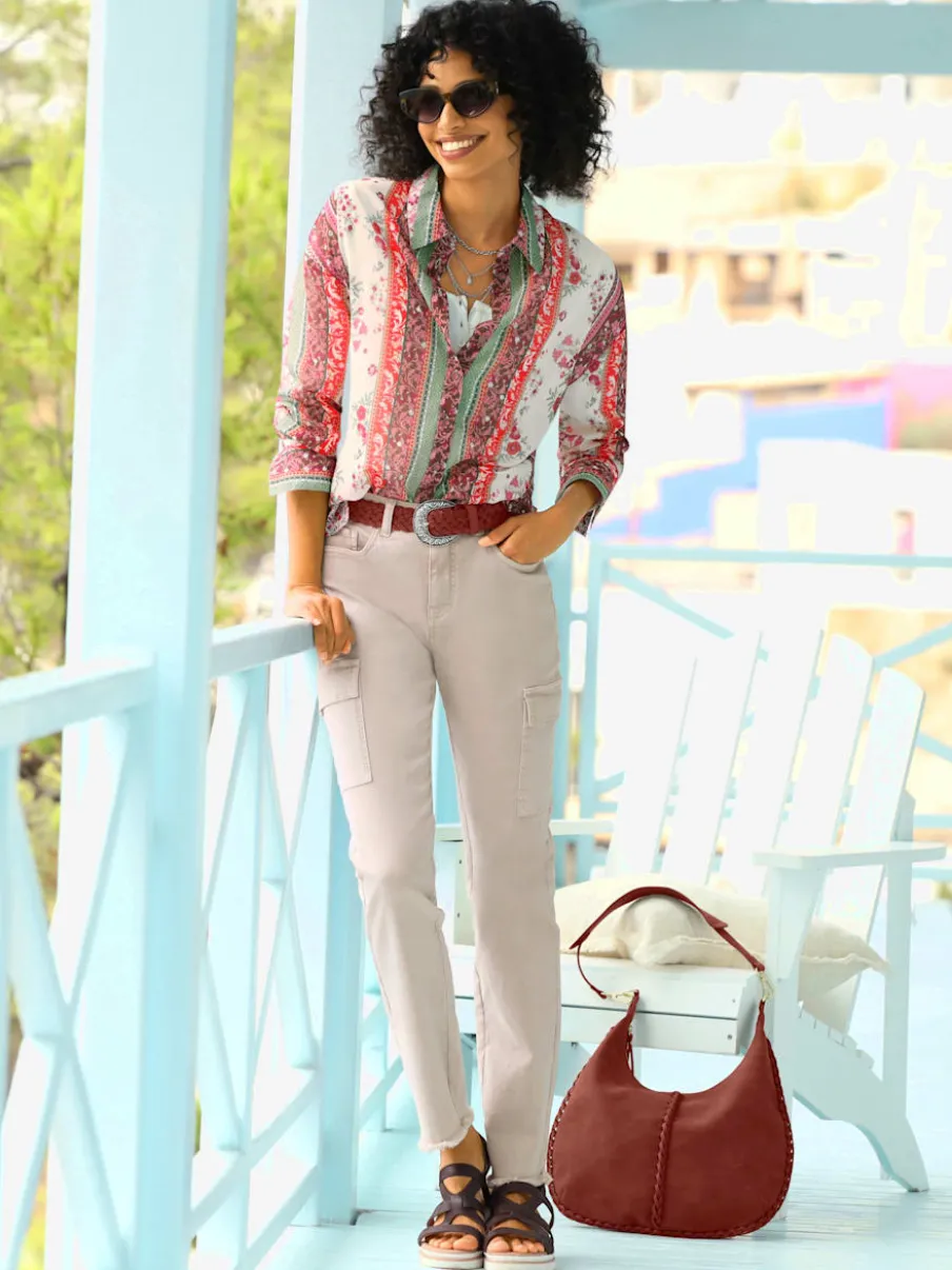 Chemisier à motif floral avec col chemise et manches longues