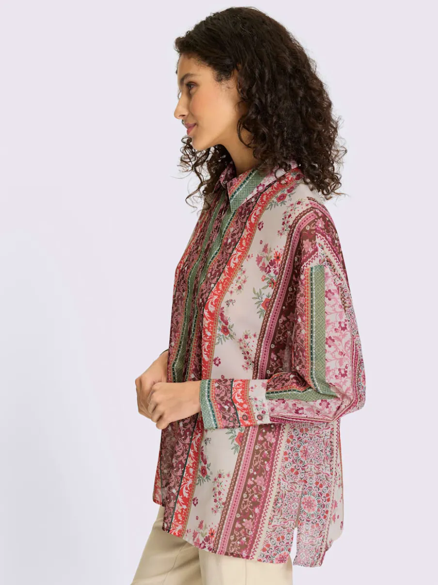 Chemisier à motif floral avec col chemise et manches longues