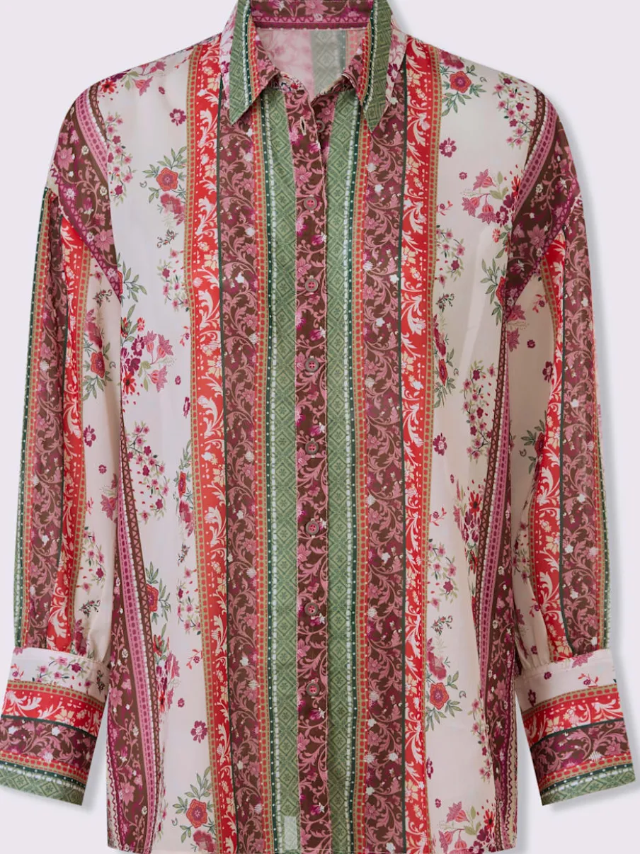 Chemisier à motif floral avec col chemise et manches longues