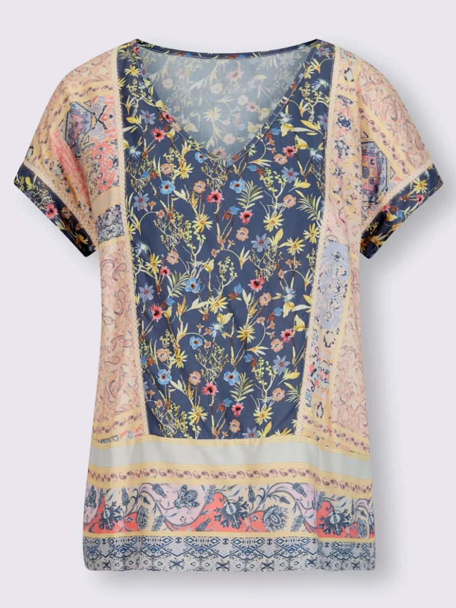 Chemisier à motif floral avec col en V et manches courtes