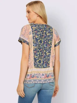 Chemisier à motif floral avec col en V et manches courtes