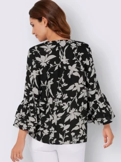 Chemisier à motif floral manches volants en viscose douce