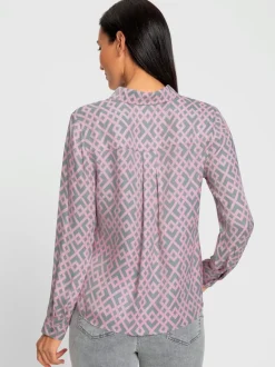 Chemisier à motif graphique en satin fluide avec manches longues