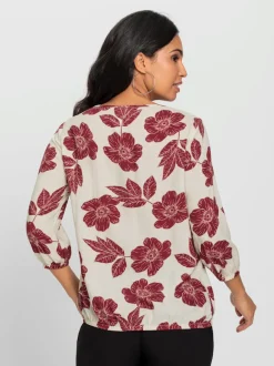 Chemisier à motifs floraux avec encolure ronde plissée