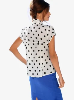 Chemisier à pois avec lavallière et manches courtes