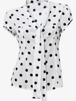 Chemisier à pois avec lavallière et manches courtes