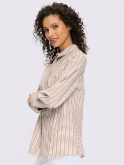 Chemisier rayé à col chemise et manches longues avec poche poitrine