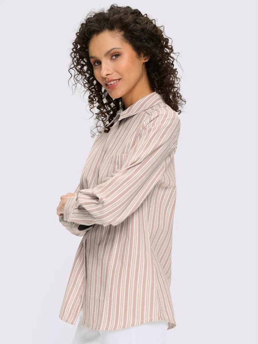 Chemisier rayé à col chemise et manches longues avec poche poitrine