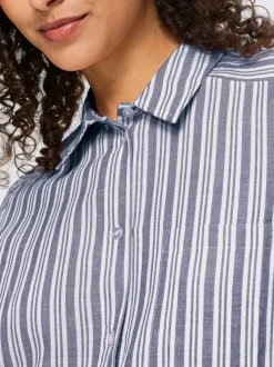 Chemisier rayé à col chemise et manches longues avec poche poitrine