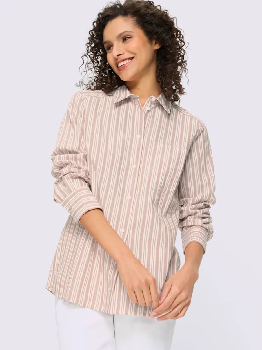 Chemisier rayé à col chemise et manches longues avec poche poitrine