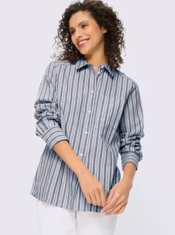 Chemisier rayé à col chemise et manches longues avec poche poitrine