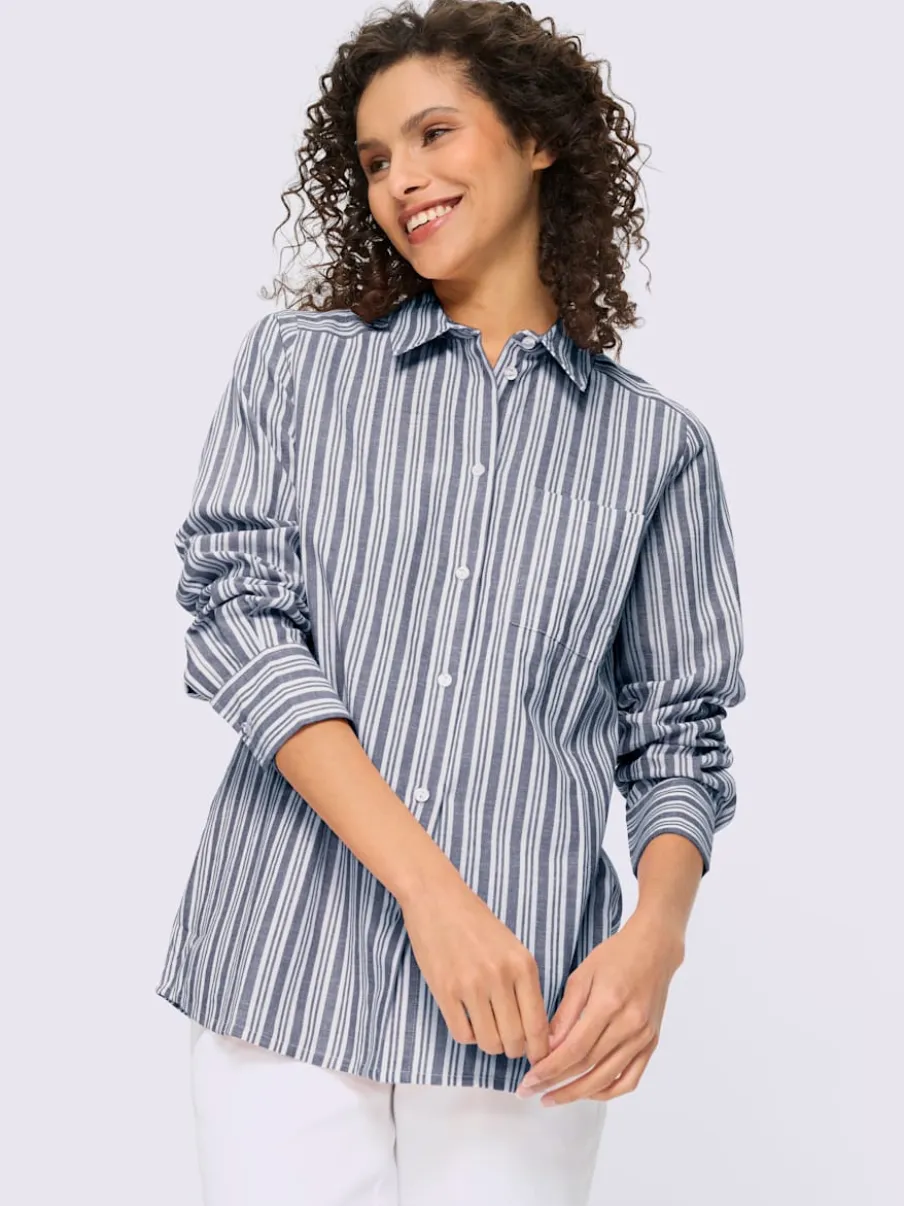 Chemisier rayé à col chemise et manches longues avec poche poitrine