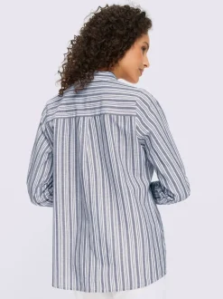 Chemisier rayé à col chemise et manches longues avec poche poitrine