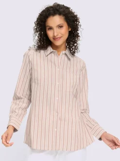 Chemisier rayé à col chemise et manches longues avec poche poitrine