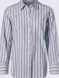 Chemisier rayé à col chemise et manches longues avec poche poitrine