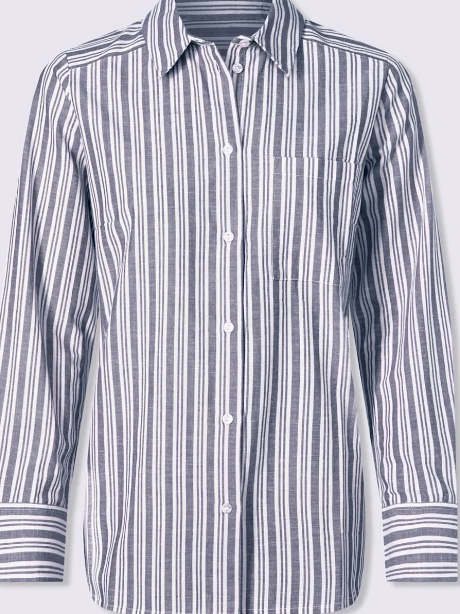 Chemisier rayé à col chemise et manches longues avec poche poitrine
