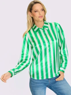 Chemisier rayé satin boutonnière col chemise manches longues
