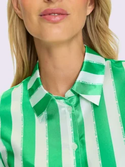 Chemisier rayé satin boutonnière col chemise manches longues