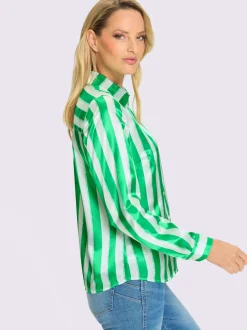 Chemisier rayé satin boutonnière col chemise manches longues