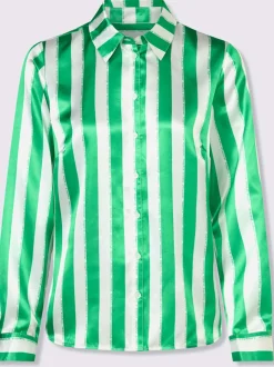 Chemisier rayé satin boutonnière col chemise manches longues