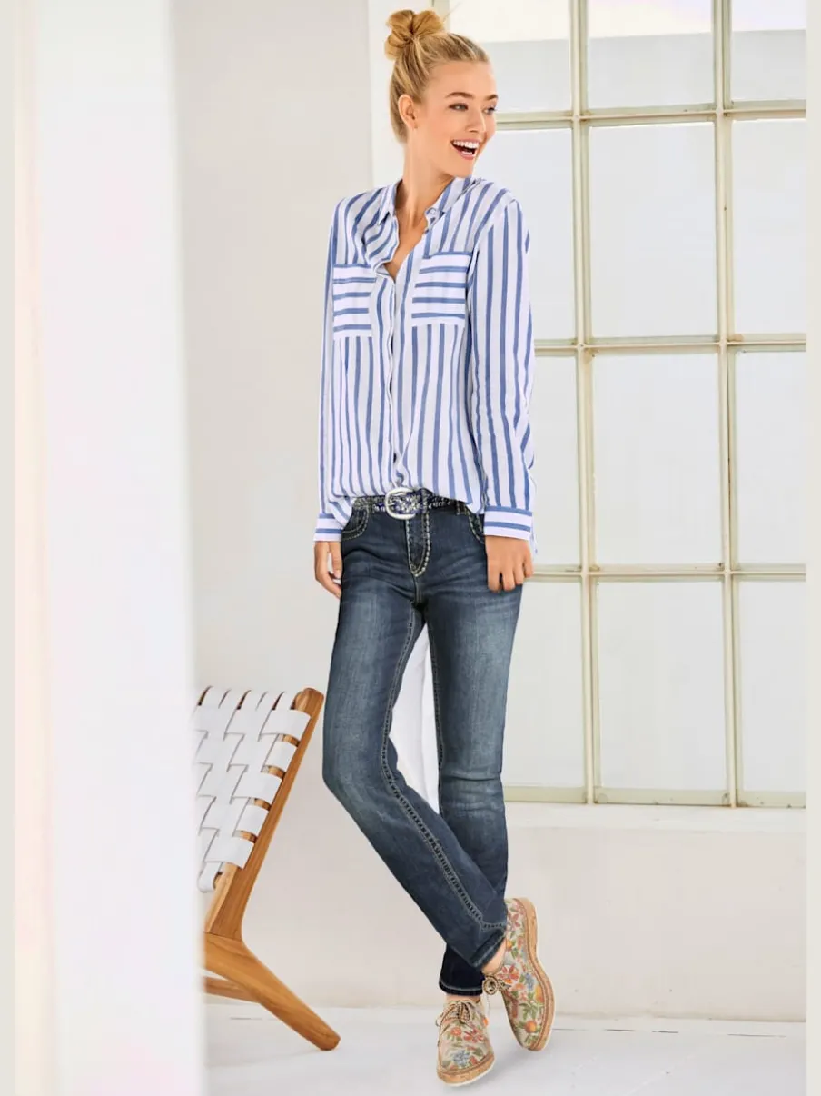 Chemisier à rayures avec col chemise et manches longues